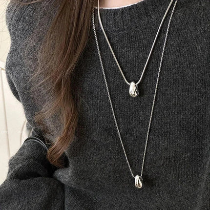 Real 925 Sterling Silver Minimalist Water Drop Pendant Chain Necklace for Women Classic Fine Jewelry Personality Accessories PlatiNum