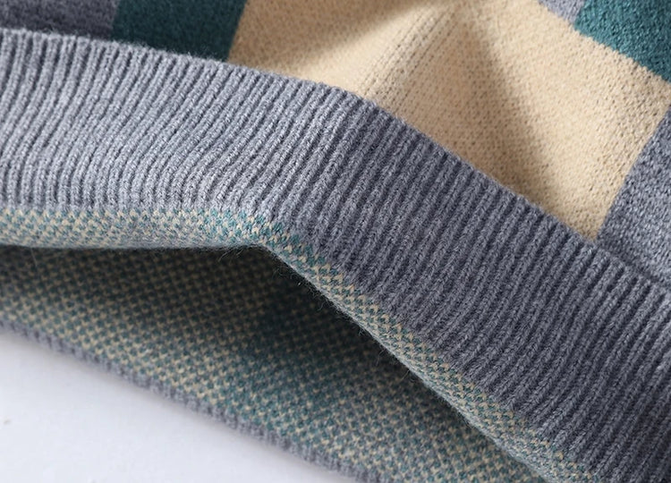 Fashion Fall Winter Japanese Style Turtleneck Sweater Men High End Mens Christmas Sweaters Thick Warm Striped Pullover