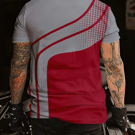 Men's Fashion Digital Print Short Sleeve T-Shirt in Black and Grey Stripes - Breathable Short Sleeve T-Shirt in Breathable Polyester