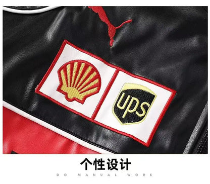 Giacca calda Ferrari F1 da uomo, look retrò motociclistico.