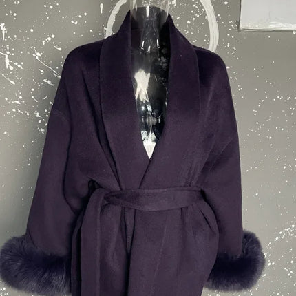 BJTZ Fox Fur Classic Long Double-Sided Pure Wool Coat For Women 2025 New Autumn Winter High-End Woolen Jacket