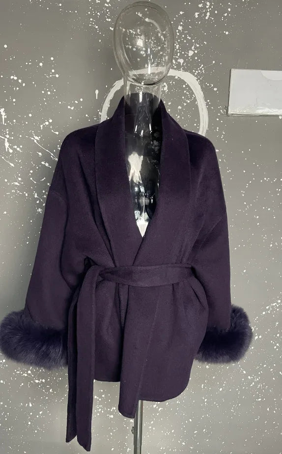 BJTZ Fox Fur Classic Long Double-Sided Pure Wool Coat For Women 2025 New Autumn Winter High-End Woolen Jacket