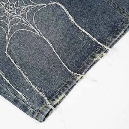 Spider web denim shorts coppia American high street dritto gamba larga hip-hop bello retrò allentato casual nuovi pantaloni a cinque quarti