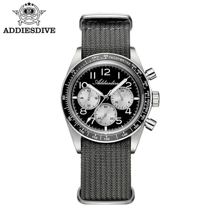 ADDIESDIVE Men's Chronograph Quartz Watch 37mm Bubble Glass 100m Waterproof Watches Ceramic Bezel BGW9 Luminous Sport Wristwatch