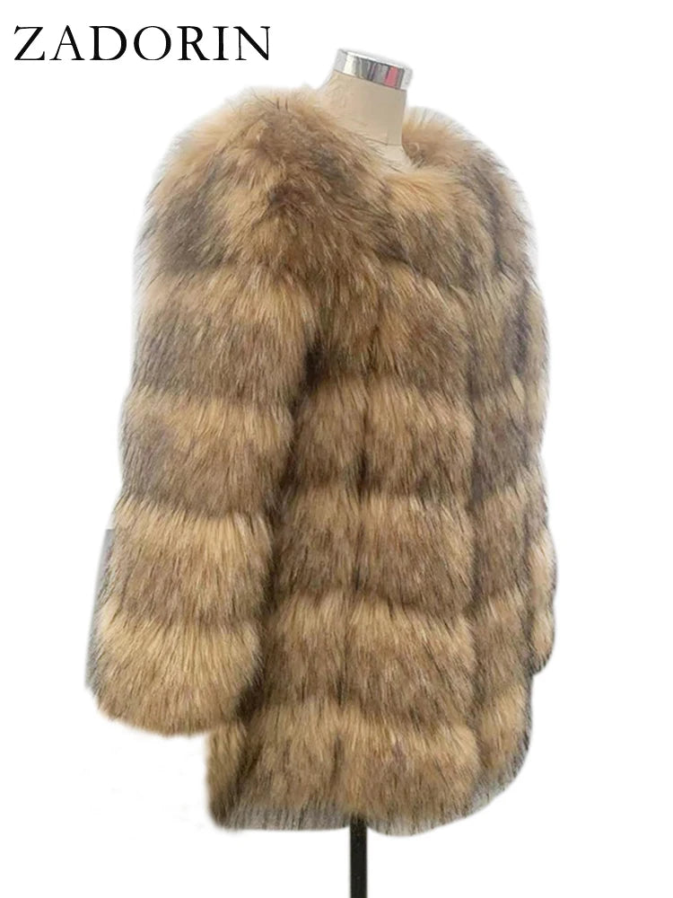 ZADORIN New Luxury Splicing Long Faux Fur Coat Woman Thick Warm Winter Fashion Fluffy Jacket Faux Fur Coats for Woman Outerwears