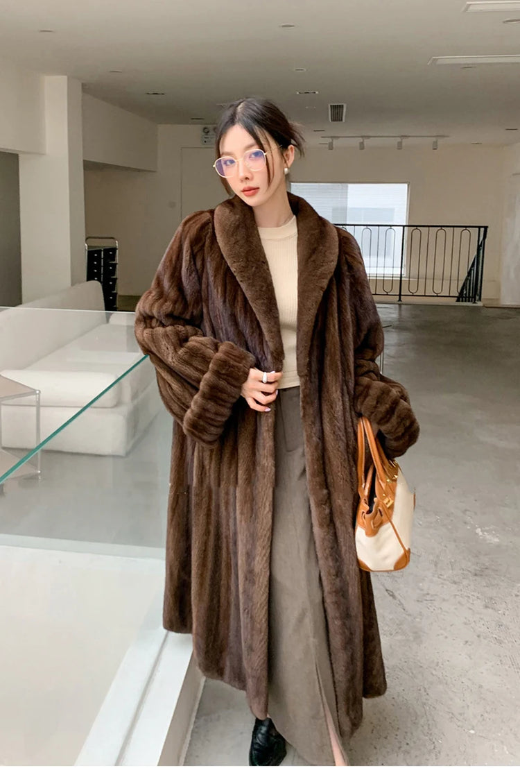 ZADORIN Luxury Designer Clothing Winter Mink Coat Woman Long Brown Faux Fur Coats Woman Chic Fluffy Fur Jacket Loose Outerwears