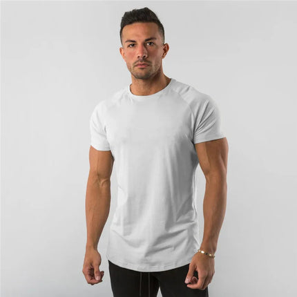 Men's Summer Skinny Casual T-Shirt Short Sleeve Tee Male Gym Fitness Sport Cotton Tops Man Running Workouts Sweatshirt Clothing PlatiNum