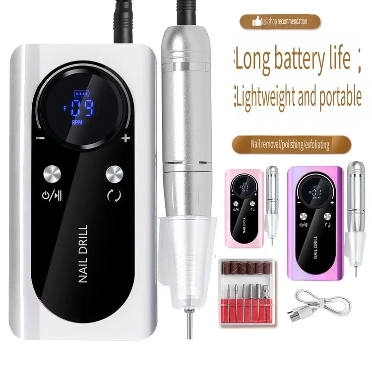 Portable Wireless Nail Drill, USB Rechargeable Electric Nail File, Adjustable Speed Nail Polishing Machine for Removing Gel, Acrylic Nails, Manicure Pedicure Tool for Home Salon