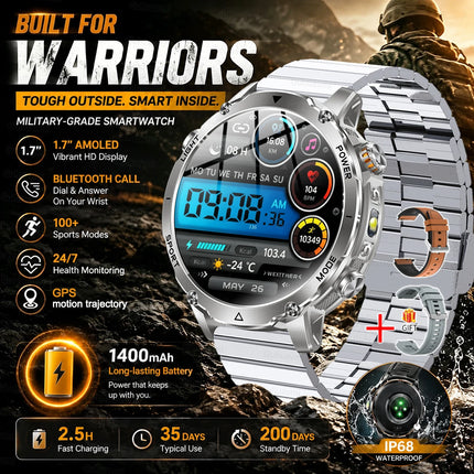 Military Grade Sapphire Smart Watch HeartRate SO2 BT5.3 Call Custom dial Smartwatch for Men Breathable Band Sports watch 1400mAh