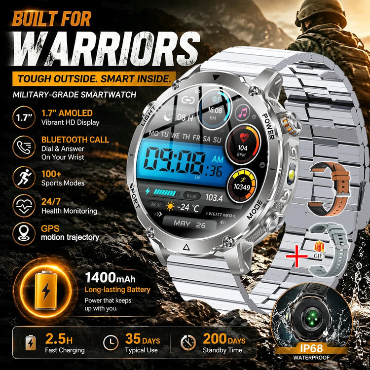 Military Grade Sapphire Smart Watch HeartRate SO2 BT5.3 Call Custom dial Smartwatch for Men Breathable Band Sports watch 1400mAh