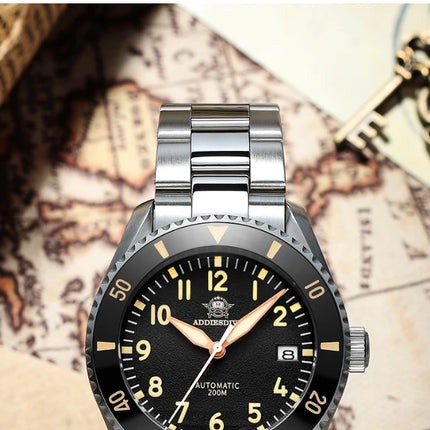 ADDIESDIVE Luxury Men's Watch MY-H9 Sapphire Crystal Ceramic Bezel 200m Waterproof Retro Luminous Diving Mechanical Wristwatch