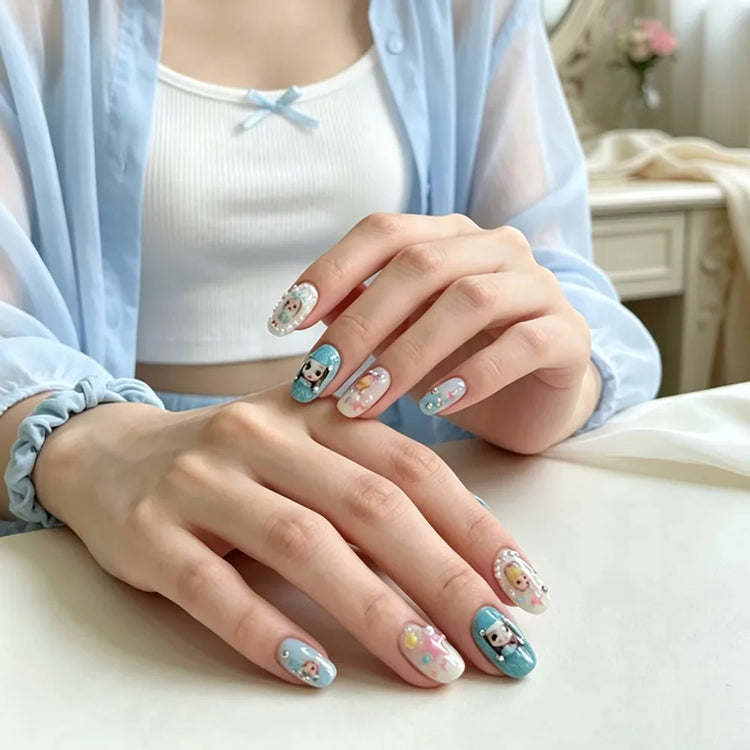 1/5Pcs Chibi Character Ragdoll Cute Anime Cartoon Nail Stickers Kawii Nail Art Weeb Cartoon Relief Self Adhesive Decal S