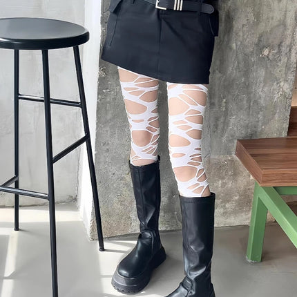 Collant a Rete Neri Irregolari da Donna, Stile Punk Goth, per Ragazze Audaci, Subcultura JK, Strappati, Moda Lolita