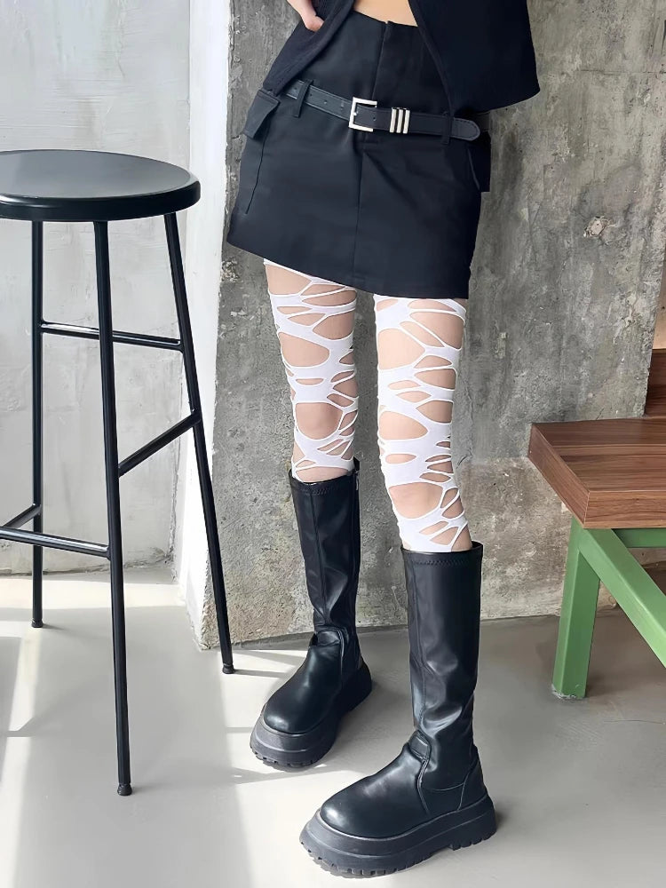 Collant a Rete Neri Irregolari da Donna, Stile Punk Goth, per Ragazze Audaci, Subcultura JK, Strappati, Moda Lolita