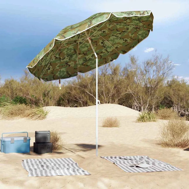 263x263 cm camouflage beach umbrella, UV protection, durable metal, portable, easy to assemble, ideal for outdoor activities