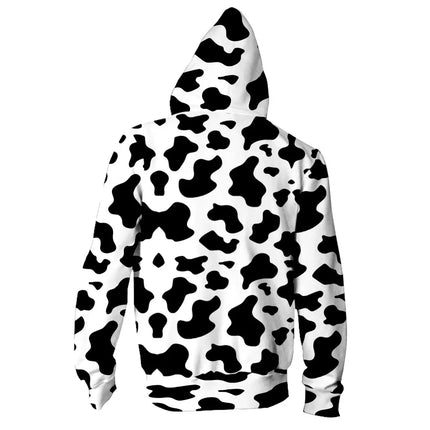 Black White Cow Pattern Hoodie Hooded Sweatshirt Hoodie Cosplay Costume New Fleece Harajuku Jacket and Coat Men Women Clothing