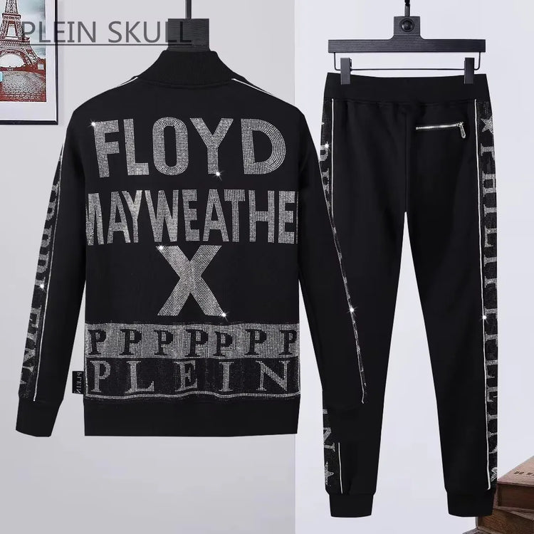 Plein Skull Light Luxury Fashion Brand Men's Pure Cotton Two-Piece Set Punk Spring and Autumn Hip-Hop Party Set Outdoor Sports