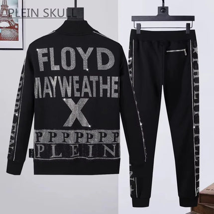 Plein Skull Light Luxury Fashion Brand Men's Pure Cotton Two-Piece Set Punk Spring and Autumn Hip-Hop Party Set Outdoor Sports