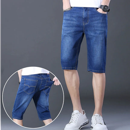 2026 Pantaloncini Casual da Uomo in Denim Cotone Elastico Dritti di Alta Qualità al Ginocchio Jeans Classici Vintage Moda Blu