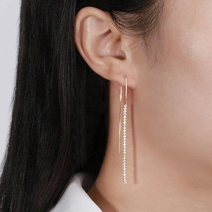 ORSA JEWELS 925 Silver Minimalism Dangle Long Chains Earrings for Women Vintage Cubic Zircon Drop Earings Jewelry Gifts SE111 PlatiNum