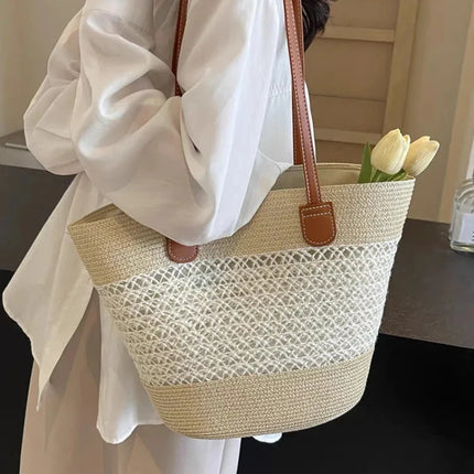 Women's Large Capacity Shoulder Bag, Woven Straw Summer Handbag, Designer Luxury Beach Bag, Bali Shopper
