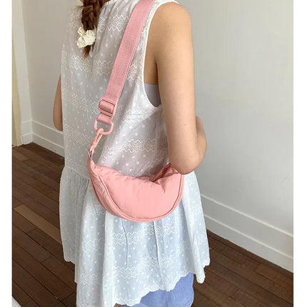 Simple Design Women's Messenger Bag Fashion Ladies Nylon Hobos Small Shoulder Bags Vintage Female Girls Purse Cloth Handbags PlatiNum