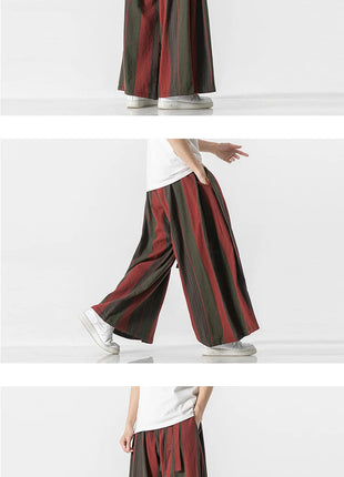Pantaloni da uomo a gamba larga a righe in cotone e lino pantaloni a gamba larga uomo retrò stile cinese maschile casual vendite calde Nepal veste pantaloni da jogging