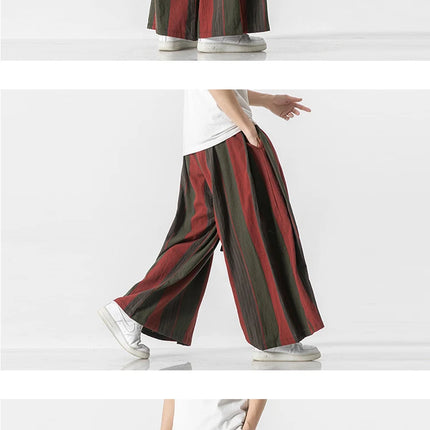 Pantaloni da uomo a gamba larga a righe in cotone e lino pantaloni a gamba larga uomo retrò stile cinese maschile casual vendite calde Nepal veste pantaloni da jogging