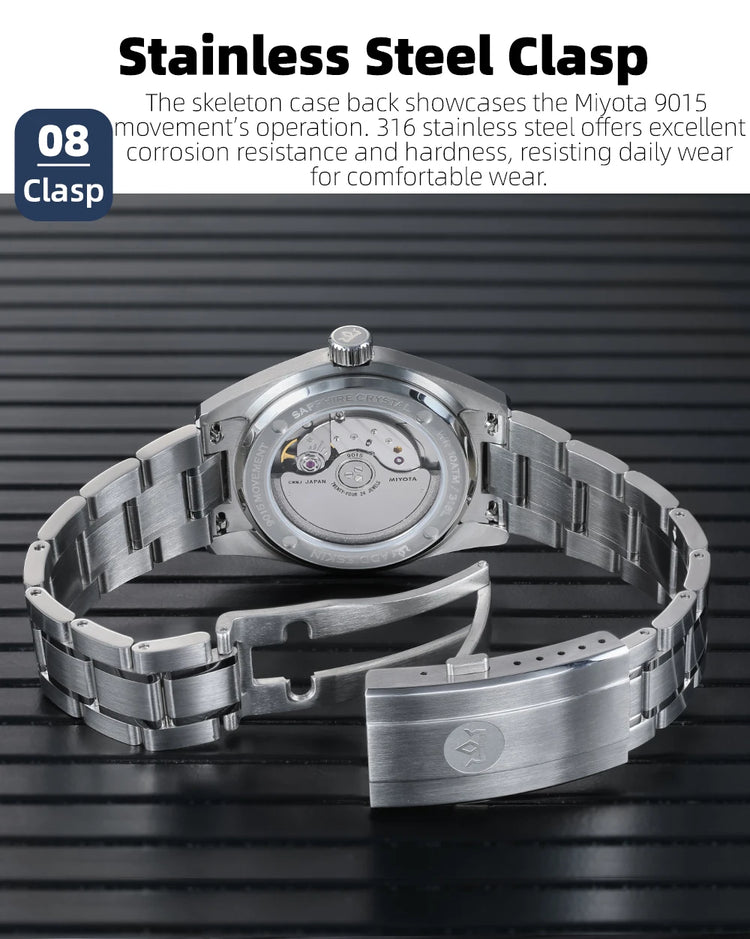 AddiesKin K003 Men's Automatic Watch BGW9 Super Luminous 10Bar Waterproof Sapphire Crystal 316L Stainless Steel Mechanical Watch