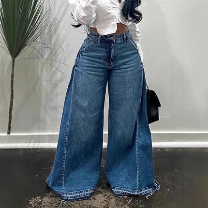 Pantaloni jeans svasati a gamba larga larghi alla moda casual impiombati da donna di nuova moda europea americana Pantaloni jeans streetwear femminili