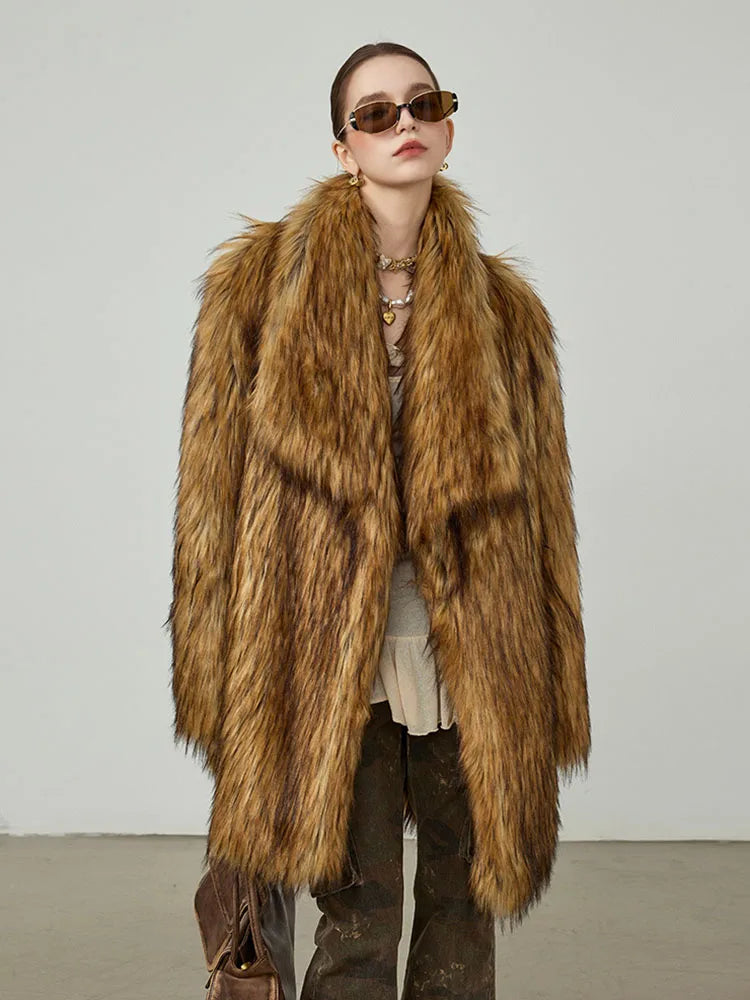 ZADORIN New in Coats & Jackets Luxury Winter Clothes Woman Lapel Long Brown Faux Fur Coat Loose Fluffy Jacket Woman Fur Coats
