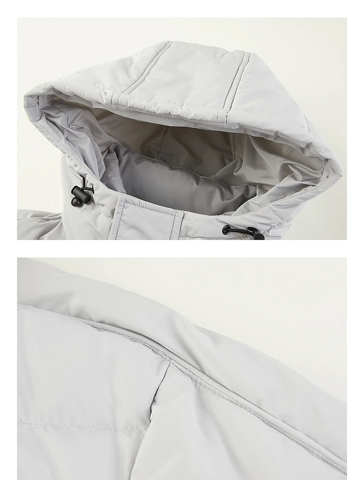 Metersbonwe Men's Long Hooded Down Jacket  Male Stand Collar Jacket with Hem Side Zipper Letter Printing Duck Down Padded Brand