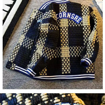 Autumn Winter New Men's Cardigan Single-Breasted Fashion Knit Sweater Stitching Colorblock O Collar Coats Swearter Jackets