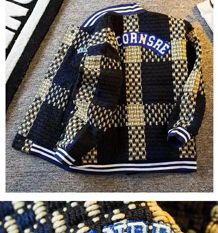 Autumn Winter New Men's Cardigan Single-Breasted Fashion Knit Sweater Stitching Colorblock O Collar Coats Swearter Jackets