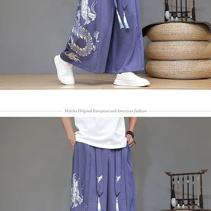 Pantaloni Larghi da Uomo Streetwear con Stampa Drago, Pantaloni Harem Casual, Pantaloni da Jogging Vintage, Nuovi Pantaloni Primaverili ed Estivi