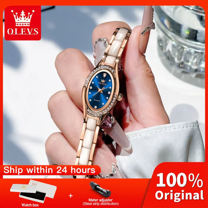 OLEVS 7131 Orologio da Donna Elegante con Movimento al Quarzo, Cinturino in Porcellana, Impermeabile 30m, Quadrante con Diamanti, Orologio alla Moda per Donne platinumshop
