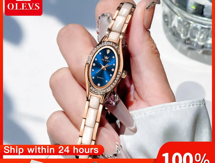 OLEVS 7131 Orologio da Donna Elegante con Movimento al Quarzo, Cinturino in Porcellana, Impermeabile 30m, Quadrante con Diamanti, Orologio alla Moda per Donne platinumshop
