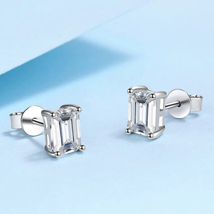 NeeTim 0.5CT 1CT 2CT Emerald Radiant Cut Moissanite Studs Earrings for Women Lab Diamond 925 Sterling Silver Earring Jewelry PlatiNum
