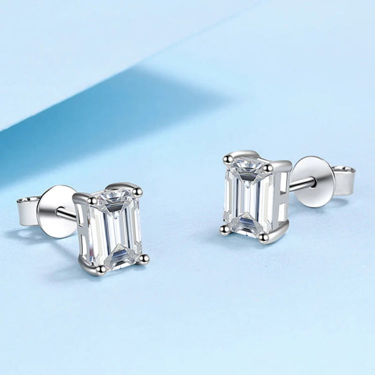 NeeTim 0.5CT 1CT 2CT Emerald Radiant Cut Moissanite Studs Earrings for Women Lab Diamond 925 Sterling Silver Earring Jewelry PlatiNum