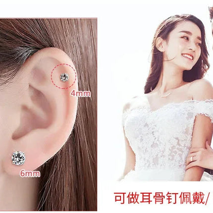 925 Sterling Silver Classic Fashion 4mm 5mm 6mm 7mm 8mm Five Claws Zircon Stud Earrings For Women Men Gift Oorbellen PlatiNum