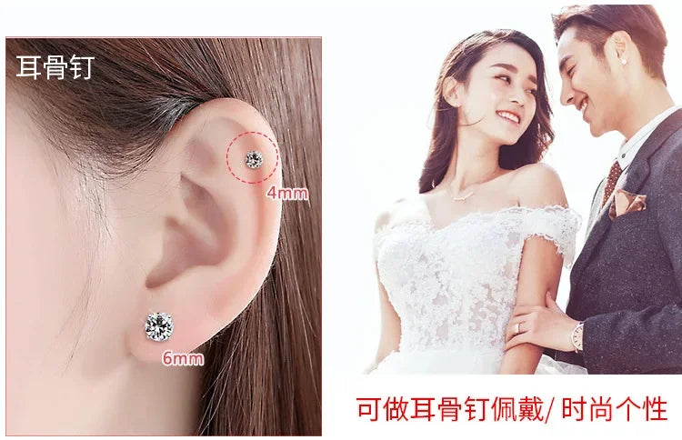 925 Sterling Silver Classic Fashion 4mm 5mm 6mm 7mm 8mm Five Claws Zircon Stud Earrings For Women Men Gift Oorbellen PlatiNum