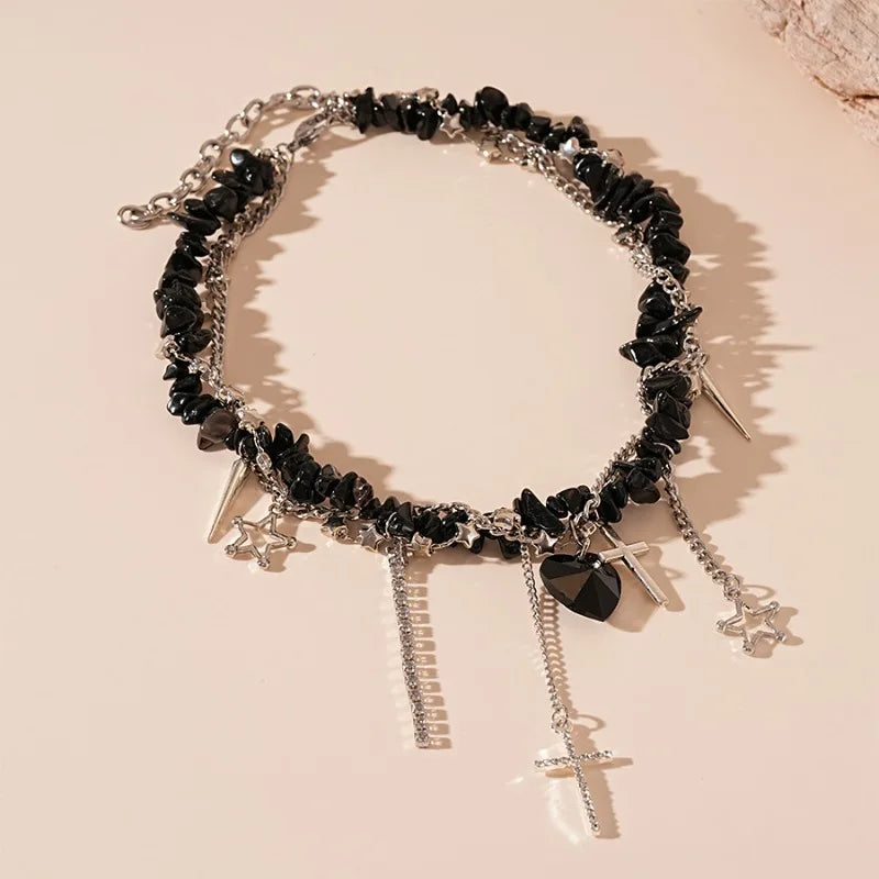 Collana con nappa zircone dal design di personalità, strass brillanti, croce a forma di cuore, collane girocollo, gioielli di moda da donna