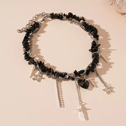 Collana con nappa zircone dal design di personalità, strass brillanti, croce a forma di cuore, collane girocollo, gioielli di moda da donna