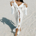 Copricostume estivo da spiaggia con scollo a V, bikini ampio con volant, protezione solare, grembiule, costume da bagno, manica lunga, copricostume per donna platinumshop