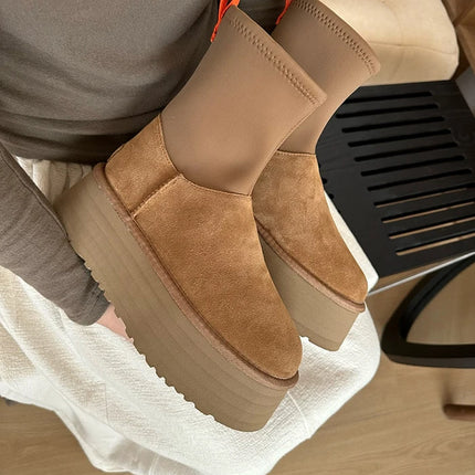 2026 New Winter Warm Wool Dipu Platform Thick Sole Height Increase Genuine Leather And Fur Snow Boots For Women