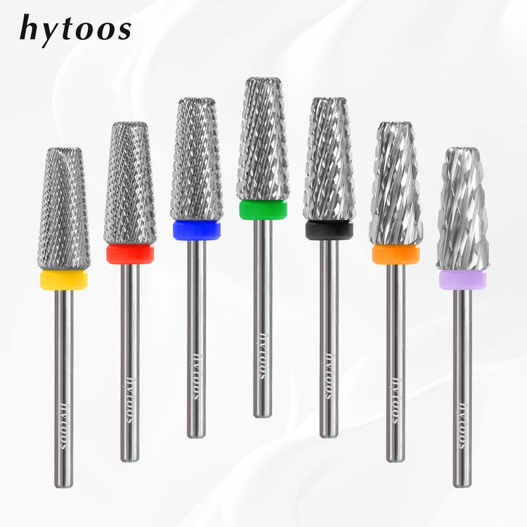 HYTOOS Tapered 5 in 1 Nail Drill Bit Cross Teeth Carbide Nail Bits Remove Gel Electric File Drills Machine Manicure Accessories