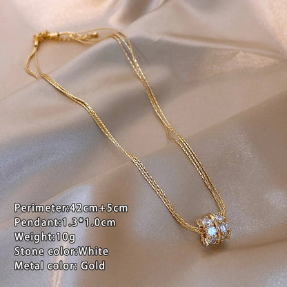 2024 Collana con pendente a cerchio in zircone con catena color oro multistrato di nuovo design per accessori di gioielli di lusso da donna per la festa nuziale