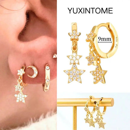 White Color Zircon Hoop Earrings 925 Sterling Silver Needle Cross/Star/Flower/Water Drop Pendant Gold Earrings Luxury Jewelry PlatiNum
