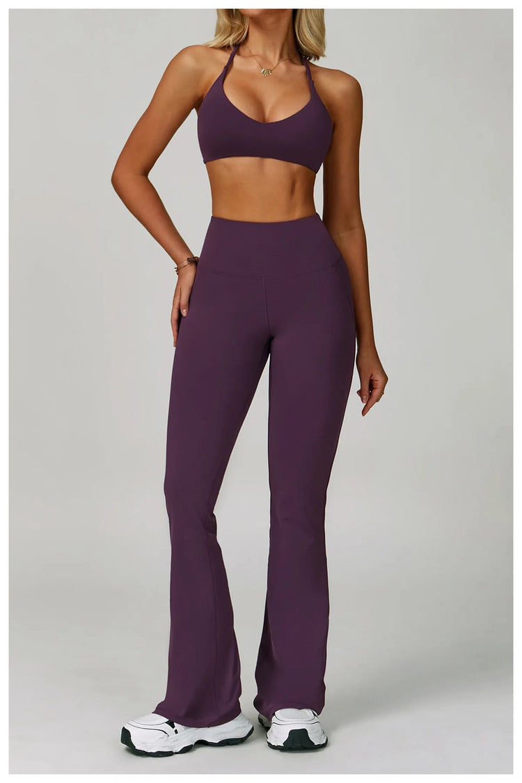 Flared Leggings Women's Wide-leg Pants High Waisted Hip lifting Yoga Pants Quick Drying Running Exercise Fitness Bell bottoms PlatiNum