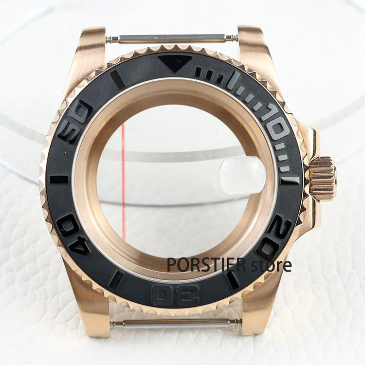 Rose Gold Men Watch Cases Rubber Strap 100 waterproof For NH34 NH35 NH36 movement 28.5mm Dial GMT YACHT-MASTER Case High quality